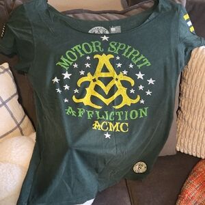 Affliction Dark Green Tee with Yellow Graphic